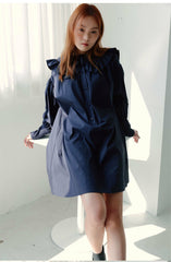 Elegant Puff Sleeve Linen Mini Dress with Ruffle Collar