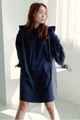 Elegant Puff Sleeve Linen Mini Dress with Ruffle Collar