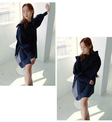 Elegant Puff Sleeve Linen Mini Dress with Ruffle Collar