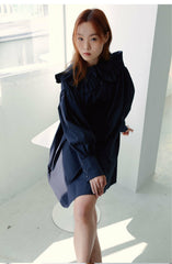 Elegant Puff Sleeve Linen Mini Dress with Ruffle Collar