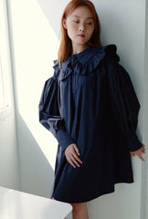 Elegant Puff Sleeve Linen Mini Dress with Ruffle Collar