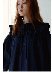 Elegant Puff Sleeve Linen Mini Dress with Ruffle Collar