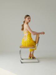 Backless Linen Midi Dress with Spaghetti Straps and Fitted Bodice