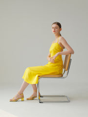 Backless Linen Midi Dress with Spaghetti Straps and Fitted Bodice