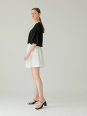 High-Waisted Pleated Linen Shorts Skirt With Tailored Belted Detail