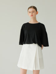 Relaxed Fit Cotton Top with Gathered Sleeves and Soft Round Neckline for Effortless Styling