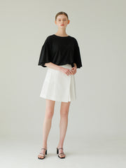 Relaxed Fit Cotton Top with Gathered Sleeves and Soft Round Neckline for Effortless Styling
