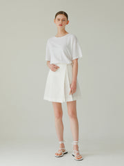 High-Waisted Pleated Linen Shorts Skirt With Tailored Belted Detail