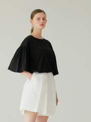 High-Waisted Pleated Linen Shorts Skirt With Tailored Belted Detail