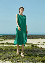 Sleeveless Pleated Hem Linen Dress With Soft Texture and Relaxed Silhouette for Summer Days
