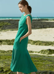 Sleeveless Pleated Hem Linen Dress With Soft Texture and Relaxed Silhouette for Summer Days