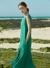 Sleeveless Pleated Hem Linen Dress With Soft Texture and Relaxed Silhouette for Summer Days