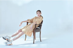 Button-Front Linen Shirt Dress With Puff Sleeves And Tailored A-Line Silhouette