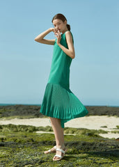 Sleeveless Pleated Hem Linen Dress With Soft Texture and Relaxed Silhouette for Summer Days