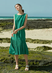 Sleeveless Pleated Hem Linen Dress With Soft Texture and Relaxed Silhouette for Summer Days