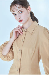 Button-Front Linen Shirt Dress With Puff Sleeves And Tailored A-Line Silhouette