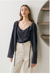 Breathable Linen Camisole Top with V-Neckline and Adjustable Straps for Effortless Summer Wear