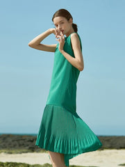Sleeveless Pleated Hem Linen Dress With Soft Texture and Relaxed Silhouette for Summer Days