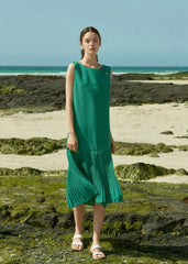Sleeveless Pleated Hem Linen Dress With Soft Texture and Relaxed Silhouette for Summer Days