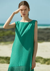 Sleeveless Pleated Hem Linen Dress With Soft Texture and Relaxed Silhouette for Summer Days