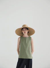 Sleeveless Linen Top with Back Tie Detail and Relaxed Fit for Effortless Summer Style