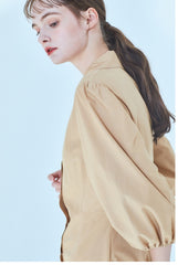 Button-Front Linen Shirt Dress With Puff Sleeves And Tailored A-Line Silhouette