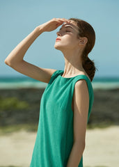 Sleeveless Pleated Hem Linen Dress With Soft Texture and Relaxed Silhouette for Summer Days