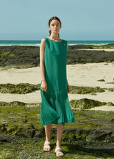 Sleeveless Pleated Hem Linen Dress With Soft Texture and Relaxed Silhouette for Summer Days