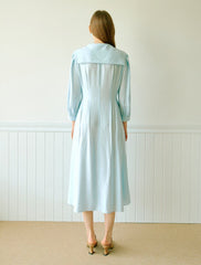 Elegant Linen Midi Dress with Button Front and Soft Tie Collar for Refined Daywear