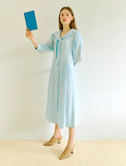 Elegant Linen Midi Dress with Button Front and Soft Tie Collar for Refined Daywear