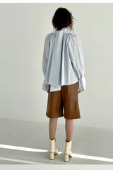 Tailored Faux Leather Bermuda Shorts with Seam Detailing and Mid-Length Cut