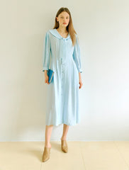 Elegant Linen Midi Dress with Button Front and Soft Tie Collar for Refined Daywear