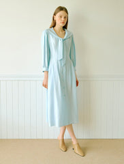 Elegant Linen Midi Dress with Button Front and Soft Tie Collar for Refined Daywear