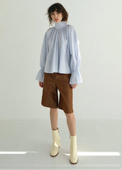 Tailored Faux Leather Bermuda Shorts with Seam Detailing and Mid-Length Cut