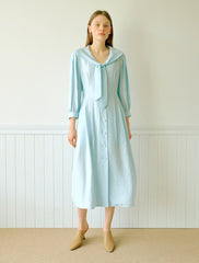 Elegant Linen Midi Dress with Button Front and Soft Tie Collar for Refined Daywear