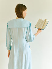 Elegant Linen Midi Dress with Button Front and Soft Tie Collar for Refined Daywear