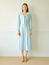 Elegant Linen Midi Dress with Button Front and Soft Tie Collar for Refined Daywear