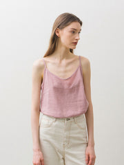Lightweight Linen Camisole Top with V-Neckline and Adjustable Spaghetti Straps for Summer Comfort