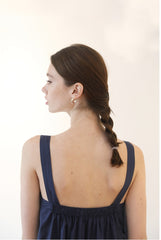 Sleeveless A-Line Linen Dress with Wide Shoulder Straps and Gathered Back Detail