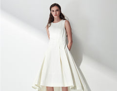 Sleeveless Linen Midi Dress with Asymmetric Hem and Soft Pleats