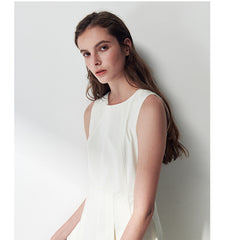 Sleeveless Linen Midi Dress with Asymmetric Hem and Soft Pleats