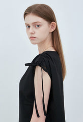 Sleeveless Linen Midi Dress with Waist Tie and Shoulder Drawstrings for Modern Minimal Style