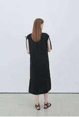 Sleeveless Linen Midi Dress with Waist Tie and Shoulder Drawstrings for Modern Minimal Style