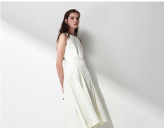 Sleeveless Linen Midi Dress with Asymmetric Hem and Soft Pleats