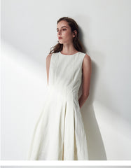 Sleeveless Linen Midi Dress with Asymmetric Hem and Soft Pleats