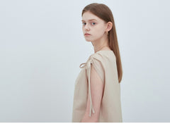 Sleeveless Adjustable Linen Midi Dress with Shoulder Ties and Detachable Waist Belt Detail