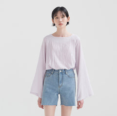 Relaxed Fit Linen Blouse with Flowy Long Sleeves and Soft Textured Finish for Effortless Elegance