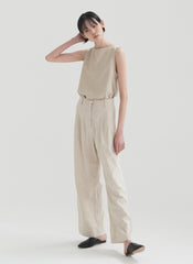 Sleeveless Linen Top with Back Tie Detail and Clean Crew Neckline for Elegant Summer Styling