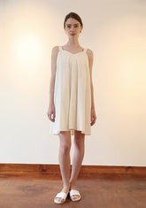 Flowy Sleeveless A-Line Linen Dress with Wide Straps and Gathered Back Detail