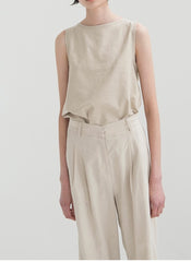 Sleeveless Linen Top with Back Tie Detail and Clean Crew Neckline for Elegant Summer Styling
